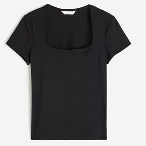 H&M Black Square Neck Fitted Stretch Jersey Top – Size Large